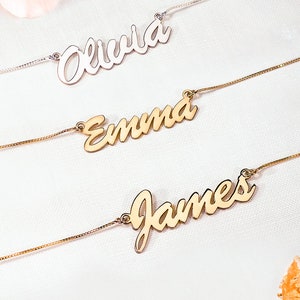 name necklace in gold silver and rose gold