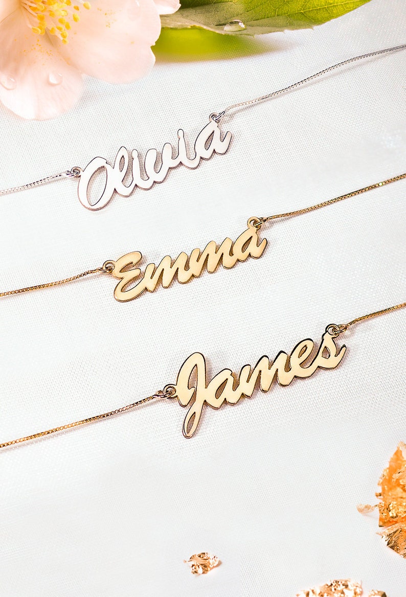 name necklace in gold silver and rose gold