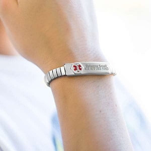 Silver Tone Stainless Steel Women&#39;s Medical ID Expansion Bracelet