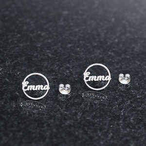 Name Earrings • Exclusive Personalized Circle Name Earrings • Stud Name Earrings • Circle Name Earrings • Unique Gift For Her