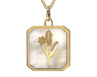 Personalized Birth Flower Square Necklace