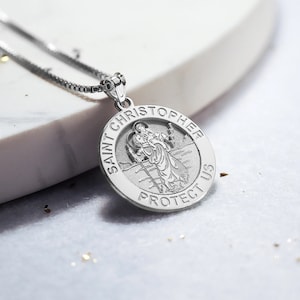 St Christopher Medal Necklace • Saint Christopher Necklace • Saint Christopher Medal • Patron Saint Christopher Religious Medal Necklace