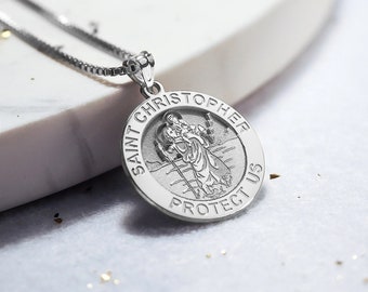 St Christopher Medal Necklace • Saint Christopher Necklace • Saint Christopher Medal • Patron Saint Christopher Religious Medal Necklace