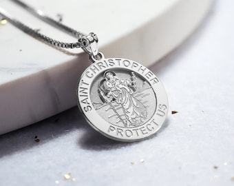 St Christopher Medal Necklace • Saint Christopher Necklace • Saint Christopher Medal • Patron Saint Christopher Religious Medal Necklace