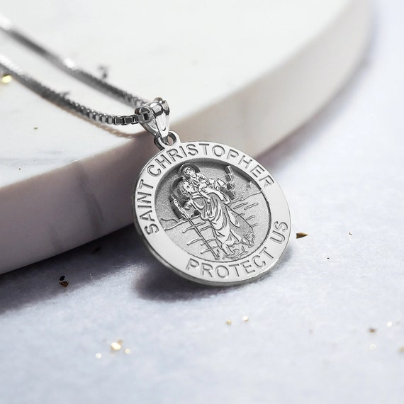 Saint Christopher Medal Round Charm or Pendant for Necklace Sterling Silver Saint Christopher Medal Round Charm or Pendant for Necklace Sterling Silver