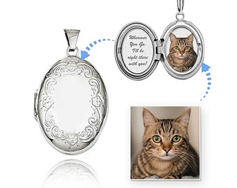 Sterling Silver Floral Oval Photo Locket - 3/4 inch x 1 inch