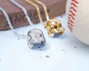 Baseball Helmet Necklace • Baseball Necklace Pendant • Personalized Stainless Steel 3D Baseball Helmet Pendant with 18" Chain