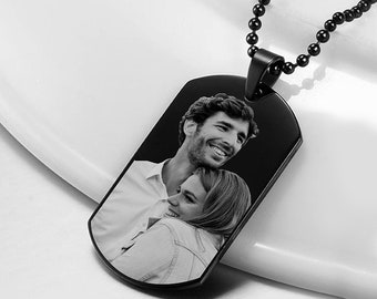 Black Jewelry • Black Photo Dog Tags • Black Stainless Steel Dog Tag Photo Pendant • Black Photo Jewelry • Black Photo Engraved Dog Tags