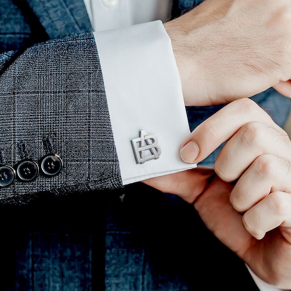 Mens Cufflinks - Monogram Overlapping Initial Cufflinks - Monogram Cufflinks for Men