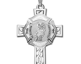 Saint Florian Personalized Fire Badge Cross Religious Medal "EXCLUSIVE"