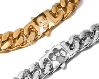 Father's Day Gift - Gifts for Dad - Mens Cuban Bracelet - Mens Photo Bracelet
