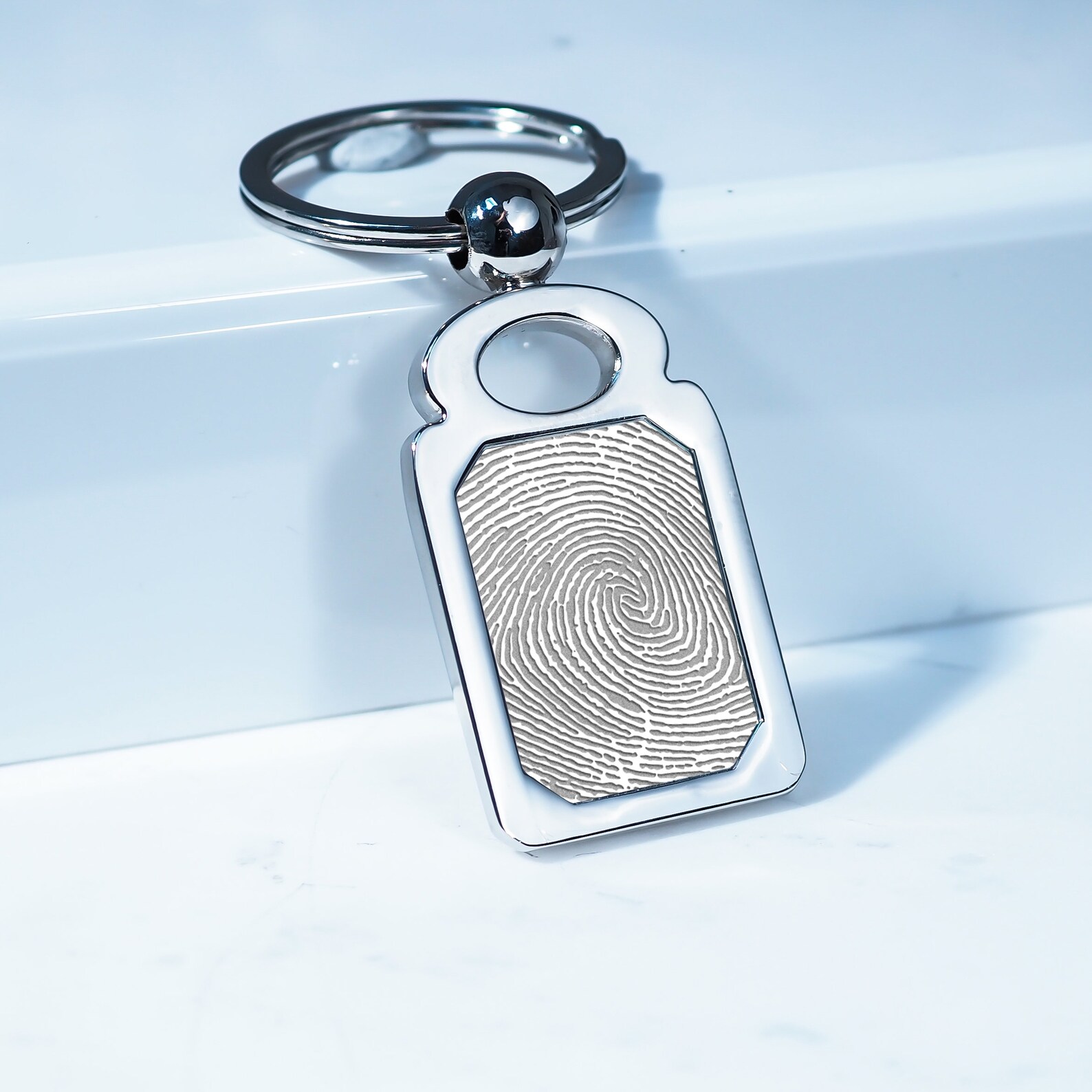 Stainless Steel Custom Fingerprint Rectangle Keychain Etsy