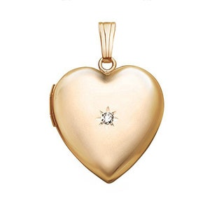 Solid 14k Yellow Gold Diamond Heart Photo Locket Necklace