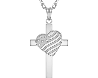 Collier croix coeur drapeau américain