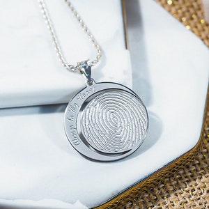 Custom Fingerprint Round Charm With Photo/Birthstone Option image 1