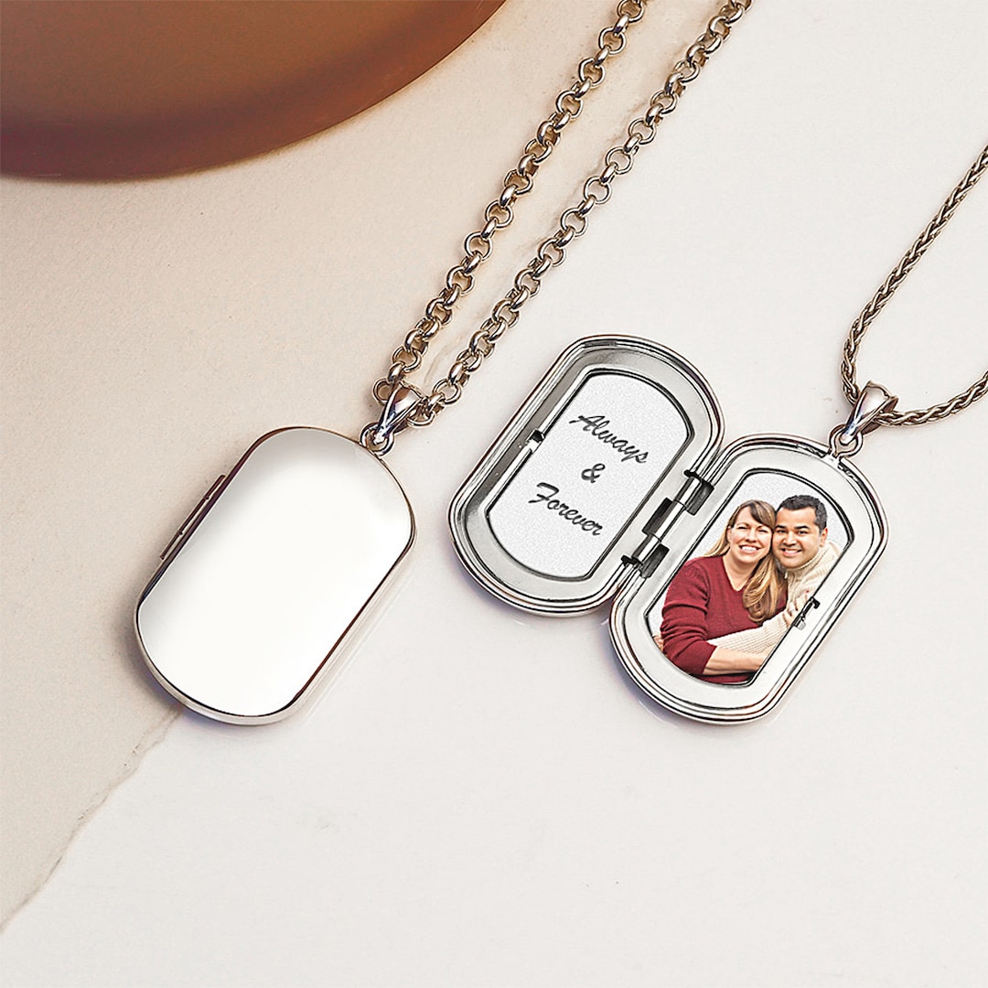 Dog Tag Locket Necklace Sterling Silver Dog Tag Photo Locket Etsy