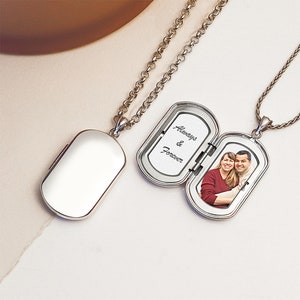 Dog Tag Locket Dog Tag Locket Necklace Sterling Silver Dog Tag Photo Locket Necklace 1 inch x 1-1/4 inch image 2