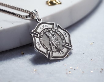 St Florian • St Florian Necklace • Saint Florian • Saint Florian Necklace • Sterling Silver Customized Saint Florian Badge Religious Medal