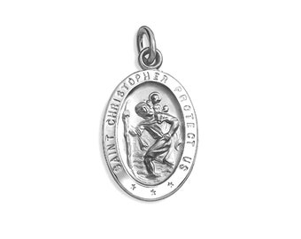 Sterling Silber Saint Christopher Oval Religiöse Medaille