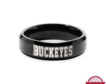 Officially Licensed Ohio State University Buckeyes Black Stainless Ring, Mens OSU Buckeyes Ring