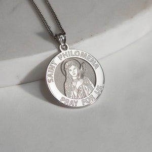 Patron Saint Philomena Round Religious Medal - St Philomena Necklace