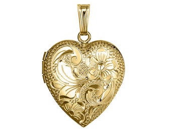 14k Gold Filled Floral Heart Photo Locket