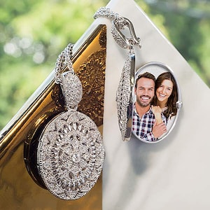 Sterling Silver Cubic Zirconia Oval Photo Locket - 3/4 inch x 1 Inch