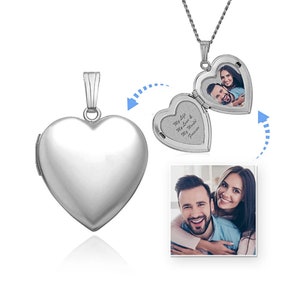 Klassischen Stil Foto Medaillon • Sterling Silber Herz Foto Medaillon • Sterling Silber Herz Medaillon Halskette für Frauen & Mädchen