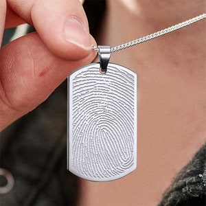 Stainless Steel Custom Fingerprint Dog Tag Pendant or Keychain