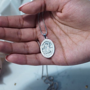 Guardian Angel Necklace Our Guardian Angel Oval Religious Medal Necklace Pendant Silver Guardian Angel Necklace image 4