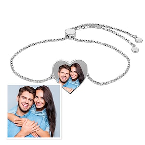 Women&#39;s Adjustable Photo Heart Engraved Bracelet
