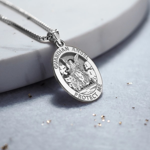 Personalized Guardian Angel Medal Necklace