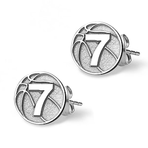 Basketball Earrings, Personalized Basketball Stud Numbers Earrings With Any Number Available