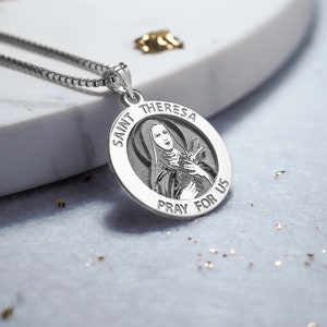 Patron Saint Theresa Round Religious Medal - St Theresa Necklace