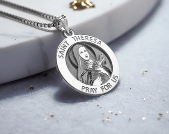 Patron Saint Theresa Round Religious Medal - St Theresa Necklace