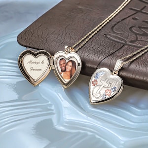 14k Gold Filled Cross Heart Photo Locket - 3/4 inch x 3/4 inch