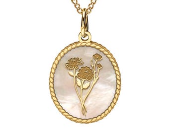 Birth Flower Necklace - Personalized Birth Flower Oval Necklace