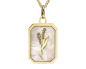 Personalized Birth Flower Rectangle Necklace