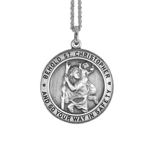 Antique Pewter Saint Christopher Safety Medal w/ 24 inch Chain