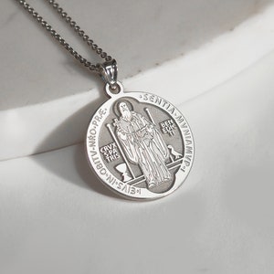 Saint Benedict Medal • Patron Saint Benedict Round Religious Medal • St Benedict Necklace