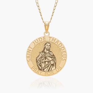 Solid 14K Gold Saint Jude Round Religious Medal
