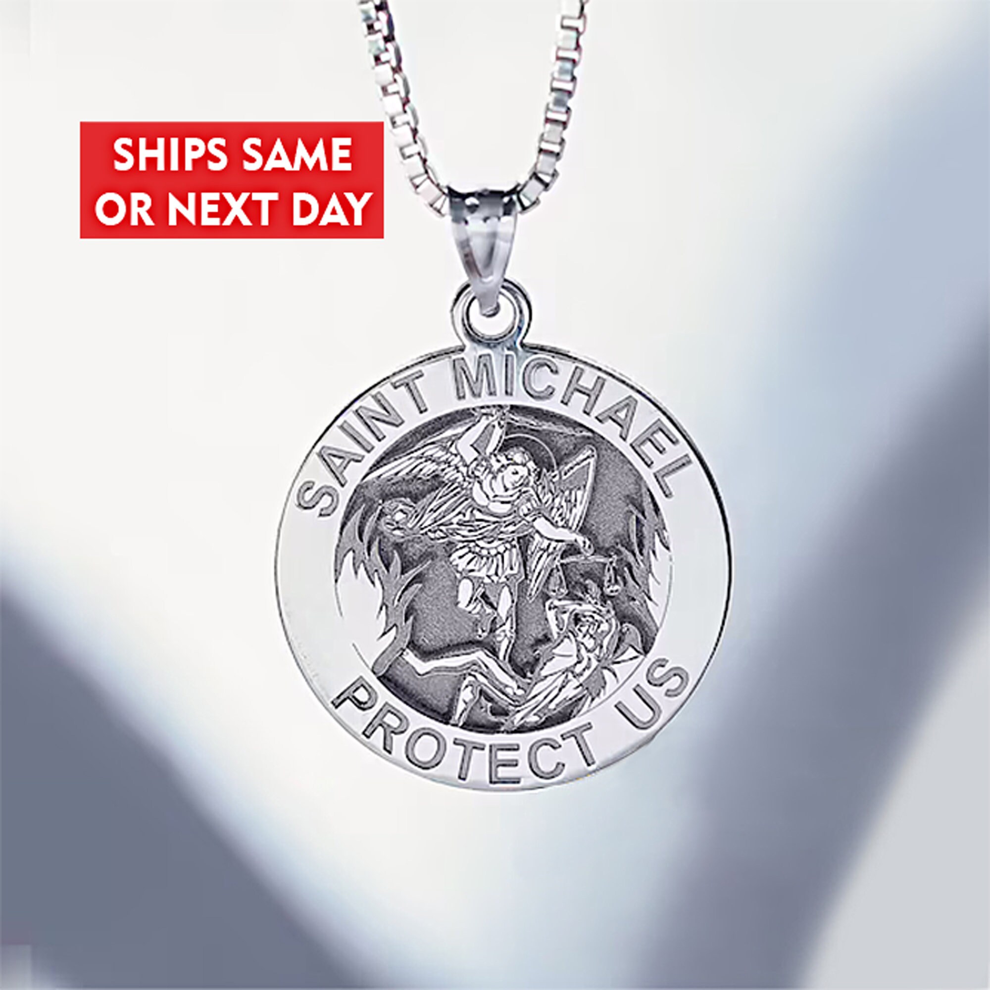 American Heroes Fine 14k Yellow Gold St Michael Medal Protection Charm US Navy Reversible Pendant Necklace American Heroes Fine 14k Yellow Gold St Michael Medal Protection Charm US Navy Reversible Pendant Necklace