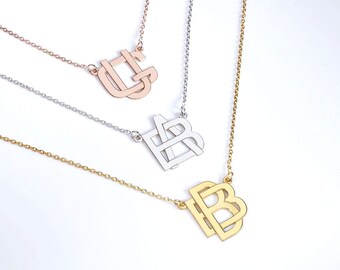 Monogram Necklace - Monogram Letter Necklace for Women - Monogram Overlapping Initial Necklace