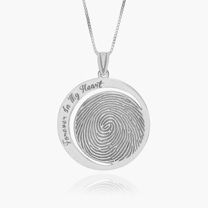 Custom Fingerprint Necklace, Custom Fingerprint Round Charm With Photo/Birthstone Option