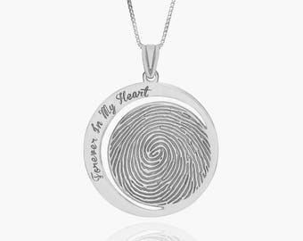 Custom Fingerprint Necklace, Custom Fingerprint Round Charm With Photo/Birthstone Option
