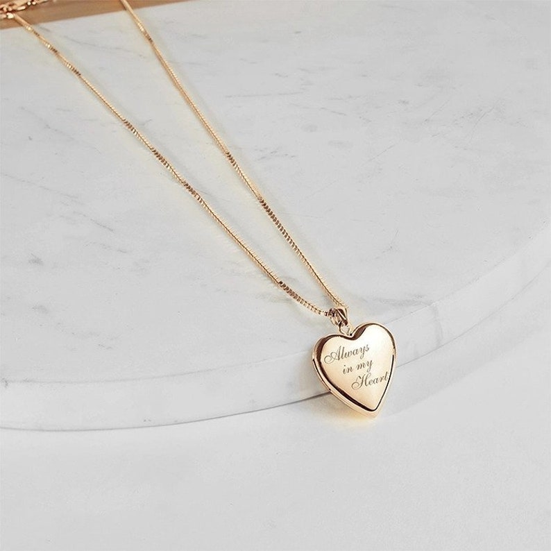 Locket Necklace 14k Gold Always In My Heart Locket Always in My Heart Locket Necklace Picture Locket Necklace in Yellow Gold image 9