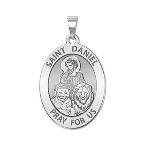 May include: Silver oval pendant featuring an image of Saint Daniel, two lions, and the text "Saint Daniel Pray For Us".