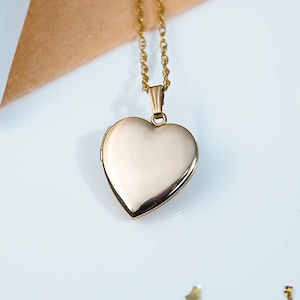 Solid Yellow Gold Photo Locket Necklace • 14k Yellow Gold Classic Heart Photo Locket - 3/4 inch x 3/4 inch