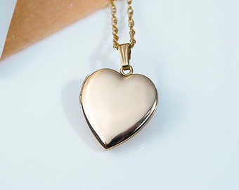 Solid Yellow Gold Photo Locket Necklace • 14k Yellow Gold Classic Heart Photo Locket - 3/4 inch x 3/4 inch
