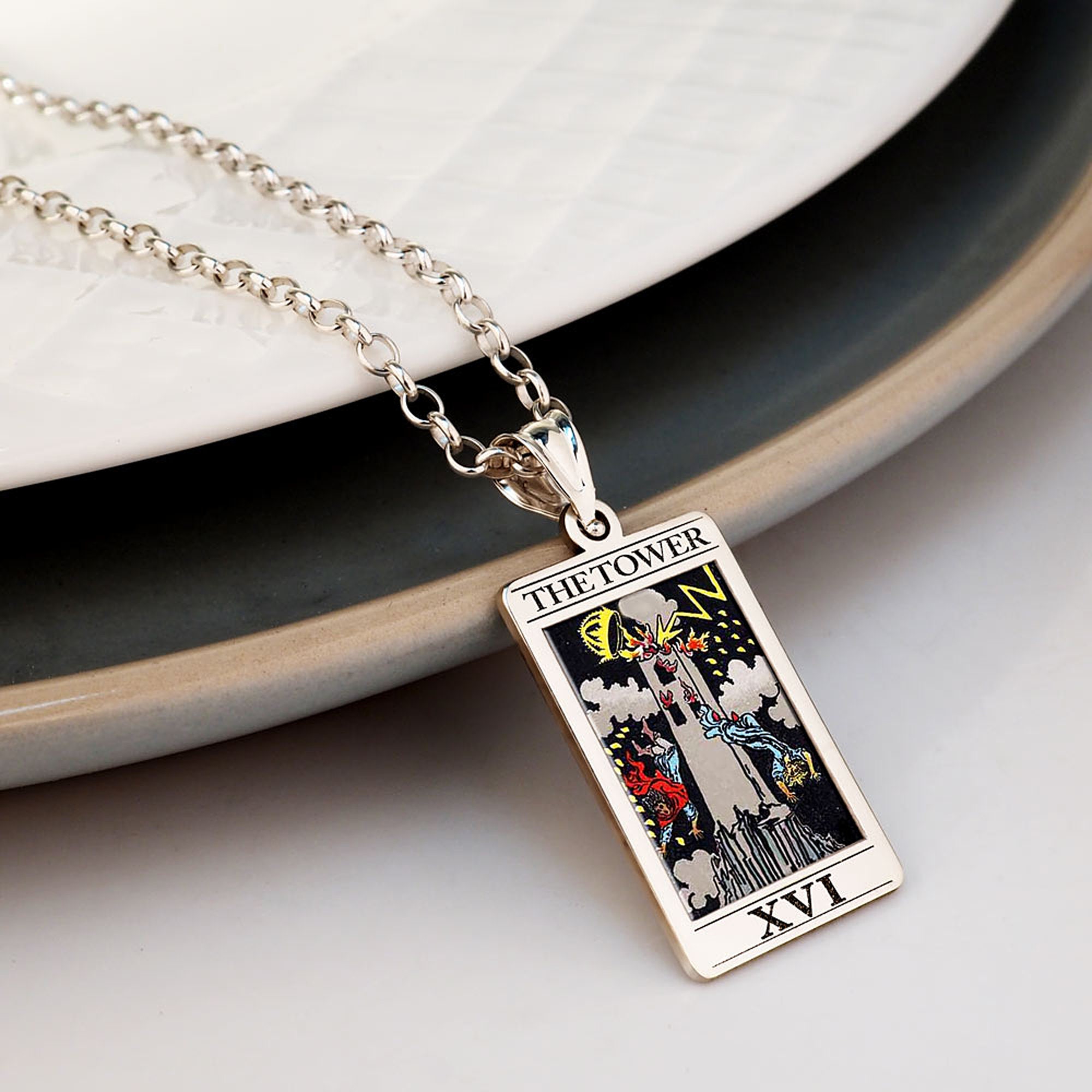 The Tower Tarot Card Necklace - Etsy
